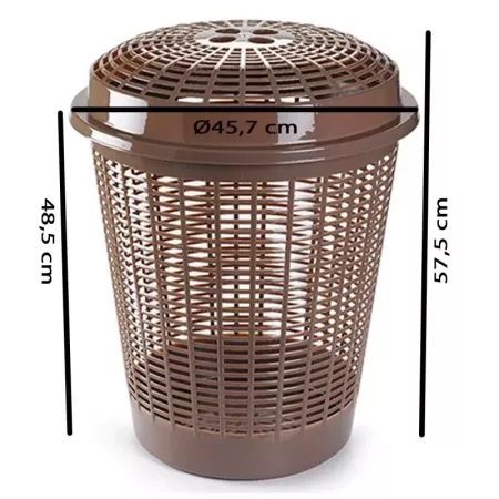 Tradineur - Cesto redondo para ropa sucia con tapa, pongotodo, cubo para almacenar la colada, diseño a rayas, hogar (Marrón, 50