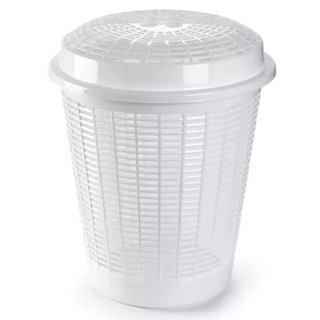 Tradineur - Cesto para ropa sucia redondo con tapa, pongotodo, cubo para almacenar la colada, diseño a rayas, hogar (Blanco, 50