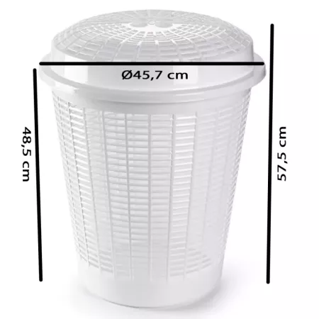 Tradineur - Cesto para ropa sucia redondo con tapa, pongotodo, cubo para almacenar la colada, diseño a rayas, hogar (Blanco, 50