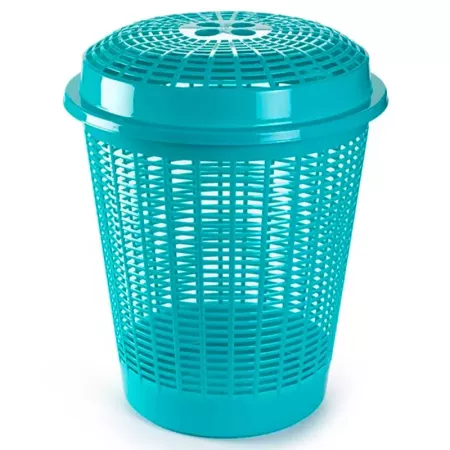 Tradineur - Cesto para ropa sucia con tapa, pongotodo redondo, cubo para almacenar la colada, diseño a rayas, hogar (Turquesa, 5