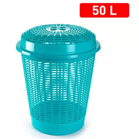 Tradineur - Cesto para ropa sucia con tapa, pongotodo redondo, cubo para almacenar la colada, diseño a rayas, hogar (Turquesa, 5