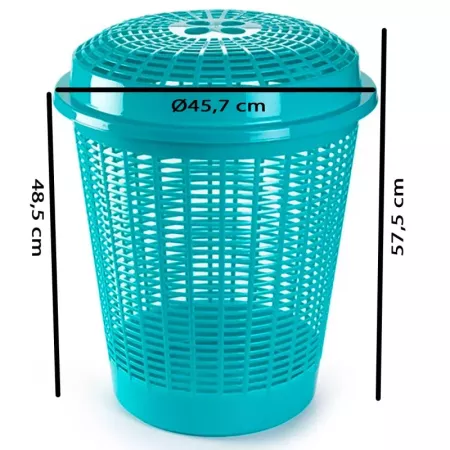 Tradineur - Cesto para ropa sucia con tapa, pongotodo redondo, cubo para almacenar la colada, diseño a rayas, hogar (Turquesa, 5