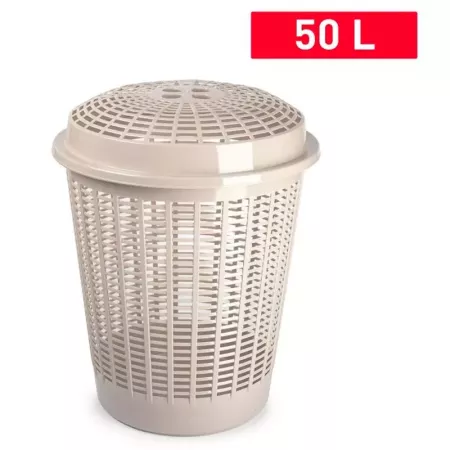 Tradineur - Cesto, pongotodo redondo para ropa sucia con tapa, cubo para almacenar la colada, diseño a rayas, hogar (Beige - 50 Tradineur - Cesto, pongotodo redondo para ropa sucia con tapa, cubo para almacenar la colada, diseño a rayas, hogar (Beige - 50