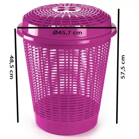 Tradineur - Cesto, pongotodo para ropa sucia redondo con tapa, cubo para almacenar la colada, diseño a rayas, hogar (Violeta, 50