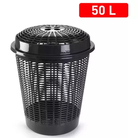 Tradineur - Cesto redondo, pongotodo para ropa sucia con tapa, cubo para almacenar la colada, diseño a rayas, hogar (Gris oscuro