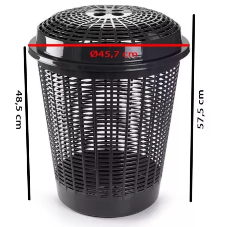 Tradineur - Cesto redondo, pongotodo para ropa sucia con tapa, cubo para almacenar la colada, diseño a rayas, hogar (Gris oscuro