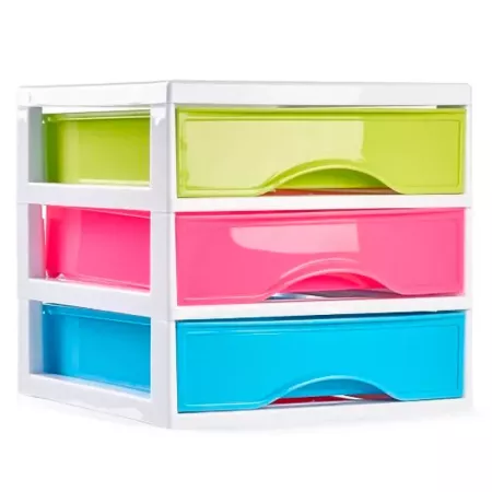 Tradineur - Cajonera de sobremesa Guadiana con 3 cajones de colores, torre de almacenaje, armario, baño, oficina, fabricada en E
