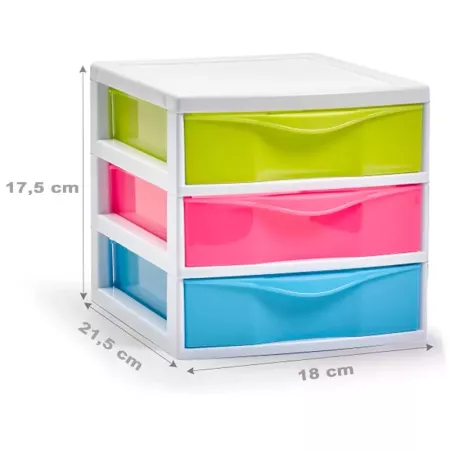 Tradineur - Cajonera de sobremesa Guadiana con 3 cajones de colores, torre de almacenaje, armario, baño, oficina, fabricada en E