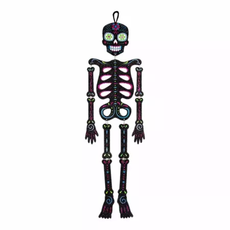 Tradineur - Esqueleto colgante con diseño mexicano para Halloween - Fabricado en plástico - Adorno para decoración - Longitud 66