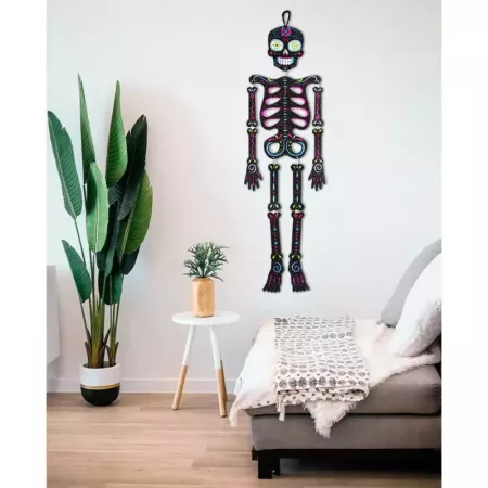 Tradineur - Esqueleto colgante con diseño mexicano para Halloween - Fabricado en plástico - Adorno para decoración - Longitud 66
