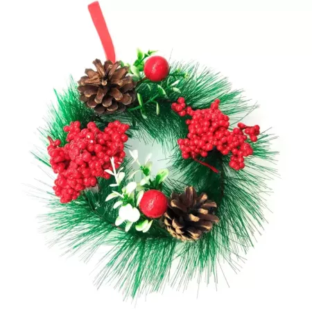 Corona Navideña Artificial 15 cm con Piñas y Bayas Decorativas