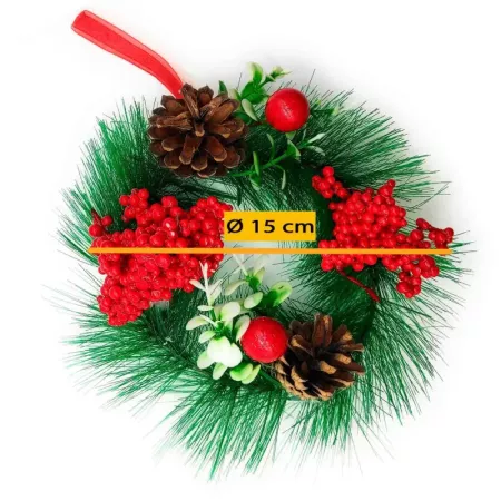 Corona Navideña Artificial 15 cm con Piñas y Bayas Decorativas