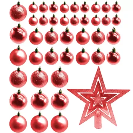 Set de 42 Bolas Rojas y Estrella para Árbol de Navidad