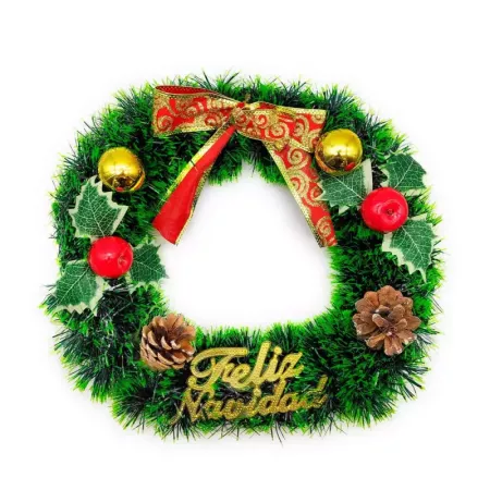 Corona Navidad 30 cm con Piñas y Espumillón Decorativa