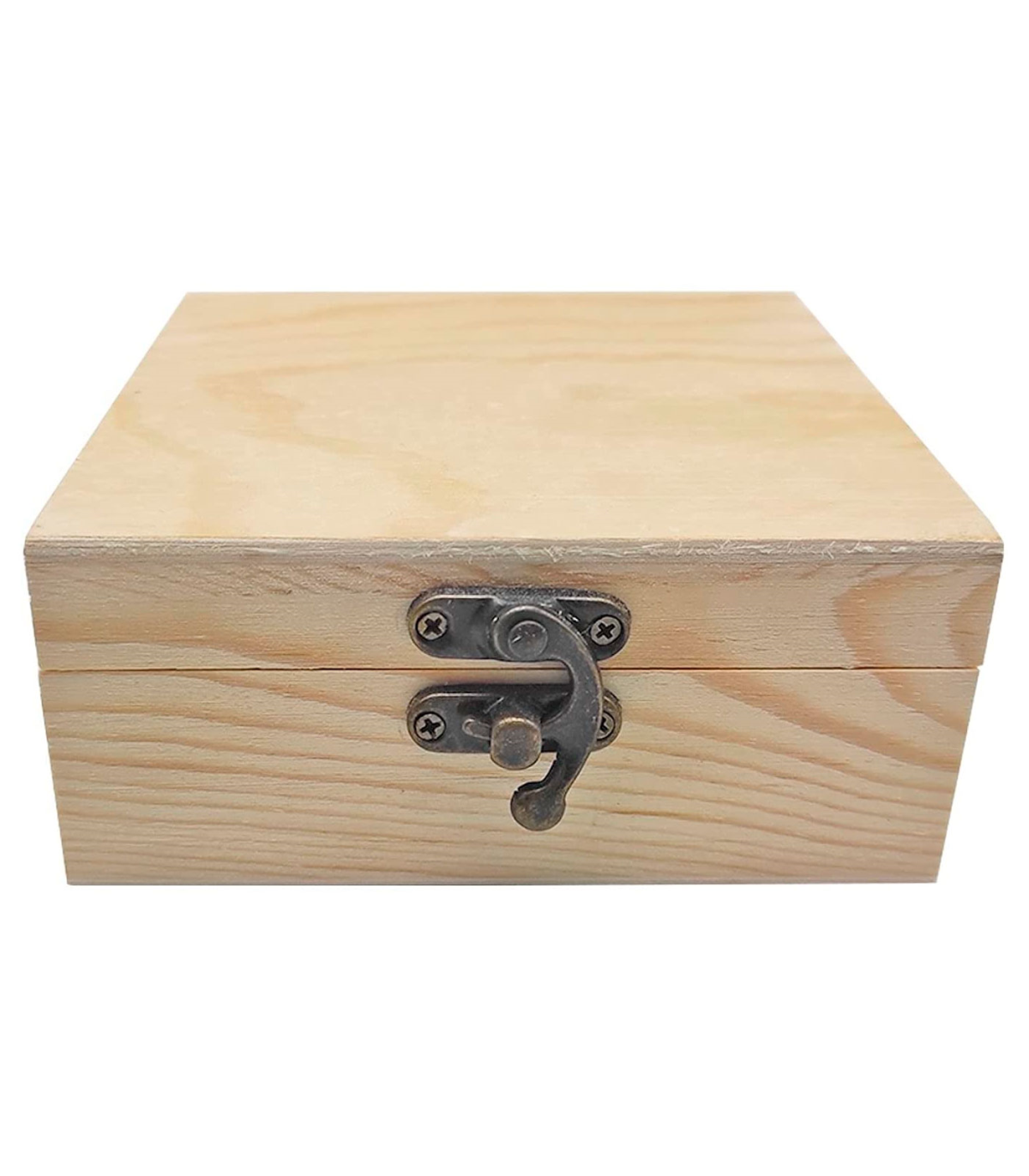 Caja de madera cuadrada con cierre metálico 12 x 12 x 5,3 cm, cajita  decorativa de madera natural sin tratar para manualidades