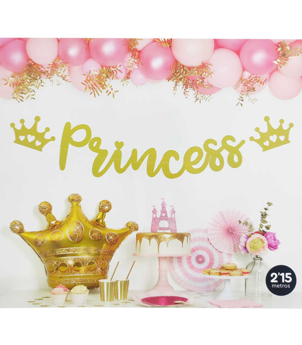 Tradineur - Guirnalda 3D de princesa con glitter, cartón, incluye corazones  y coronas, decoración de cumpleaños, comuniones, fie