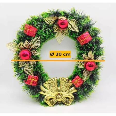 Corona de Navidad 30 cm con Campanas y Espumillón Decorativa