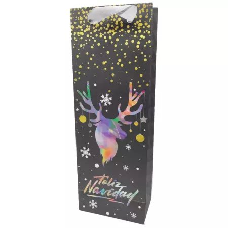 Bolsa para botella de vino con diseño navideño y asas regalo para champán 36x12,7x8,2 cm gris oscuro