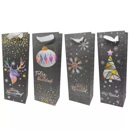 Bolsa para Botella de Vino Navideña con Asas Gris Oscuro