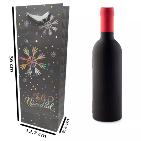 Bolsa para Botella de Vino Navideña con Asas Gris Oscuro