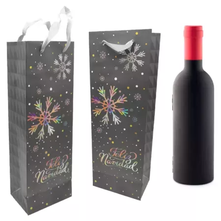 Bolsa para Botella de Vino Navideña con Asas Gris Oscuro