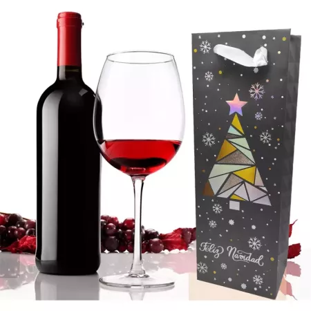 Bolsa para Botella de Vino Navideña con Asas Gris Oscuro