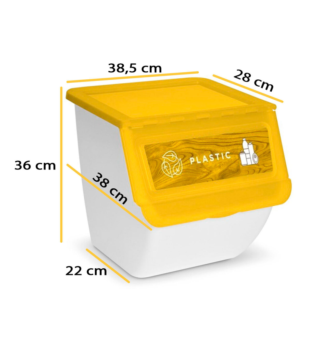 Pack de 3 contenedores apilables de plástico con ruedas, cajas almacenaje  basura, reciclaje (Papel, plástico y vidrio, 36 litros