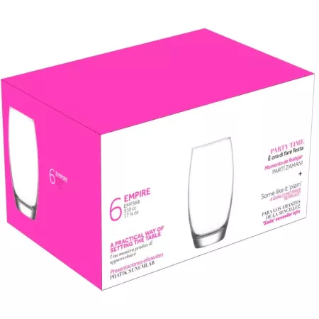Tradineur - Set de 6 vasos altos de cristal ?Empire? para cócteles, combinados, refrescos, agua, aptos para lavavajillas, fiesta