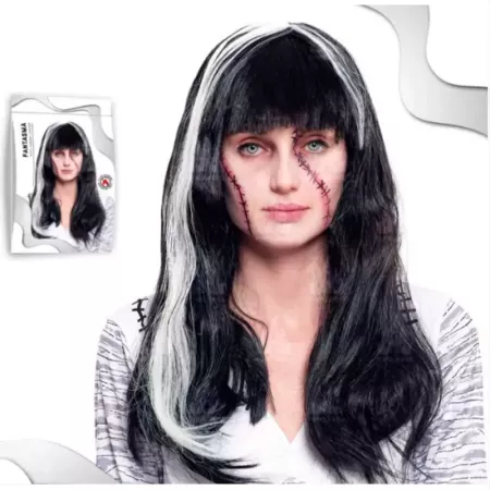 Tradineur - Peluca de fantasma para mujer, fibra sintética, complemento para disfraces de carnaval, halloween, cosplay, fiestas