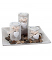 Bandeja con 3 portavelas de corazón y piedras, madera, velas decorativas jardín, baño, bodas, decoración vintage hogar, 13 x 23,5 x 23,5 cm