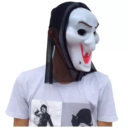 Tradineur - Máscara de bruja de color blanco - Fabricado en plástico - Complemento para disfraces de Halloween, carnaval - 28 x