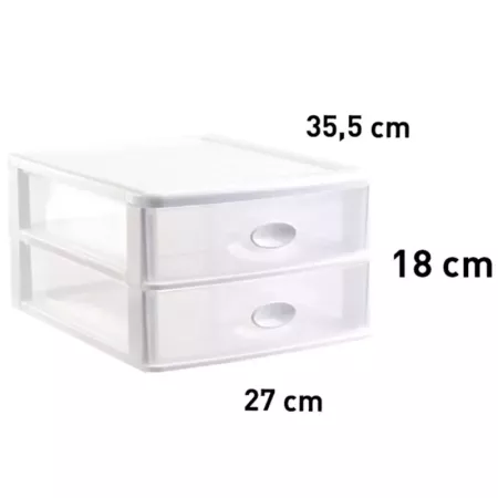 Tradineur - Cajonera "Loira" de sobremesa de plástico, 2 cajones transparentes, torre almacenaje multiusos, oficina, baño (Blanc