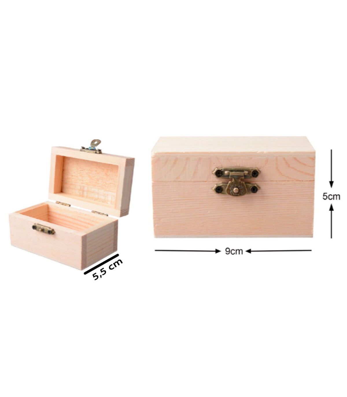 Tradineur - Caja con forma de baúl, madera natural, cierre metálico, tapa  redondeada, almacenaje joyas, manualidades, decoración