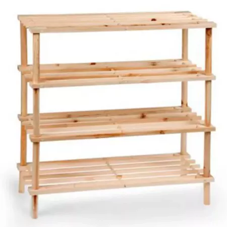 Zapatero 4 Estantes Madera Natural para 12 Pares Fácil Montaje Zapatero 4 Estantes Madera Natural para 12 Pares Fácil Montaje