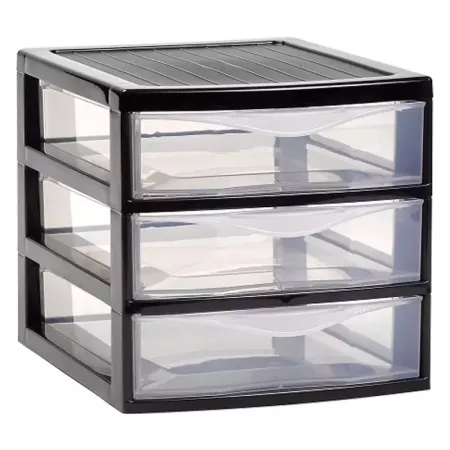 Tradineur - Cajonera guadiana de sobremesa, 3 cajones transparentes, torre de almacenaje, baño, oficina, fabricada en España (Ne