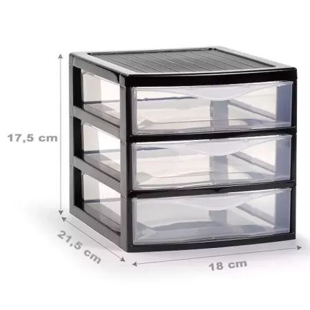 Tradineur - Cajonera guadiana de sobremesa, 3 cajones transparentes, torre de almacenaje, baño, oficina, fabricada en España (Ne