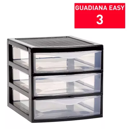 Tradineur - Cajonera guadiana de sobremesa, 3 cajones transparentes, torre de almacenaje, baño, oficina, fabricada en España (Ne