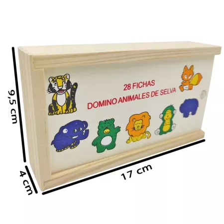 Tradineur - Dominó infantil "Animales de Selva" en caja de madera, 28 fichas, juego de mesa tradicional para niños, diversión, 1