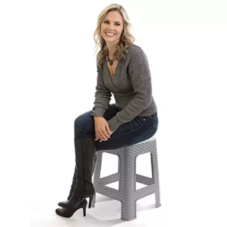 Tradineur - Taburete de plástico con asa Rattan, asiento de 28 x 28 cm, imitación de mimbre, banqueta multiusos, cocina, salón ( Tradineur - Taburete de plástico con asa Rattan, asiento de 28 x 28 cm, imitación de mimbre, banqueta multiusos, cocina, salón (