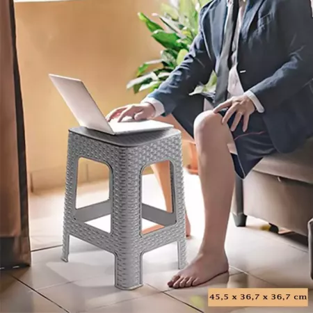 Tradineur - Taburete de plástico con asa Rattan, asiento de 28 x 28 cm, imitación de mimbre, banqueta multiusos, cocina, salón ( Tradineur - Taburete de plástico con asa Rattan, asiento de 28 x 28 cm, imitación de mimbre, banqueta multiusos, cocina, salón (