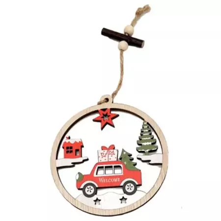 Adorno redondo de madera para Navidad con cuerda colgante decoración festiva para puerta árbol pared 10,5 cm modelo aleatorio