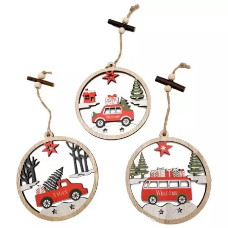 Adorno Redondo de Madera Navidad 10,5 cm con Cuerda Colgante