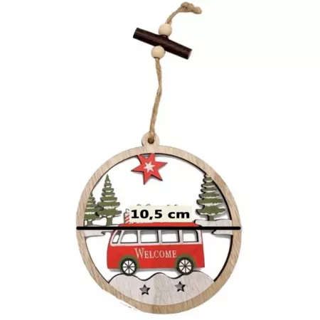 Adorno Redondo de Madera Navidad 10,5 cm con Cuerda Colgante