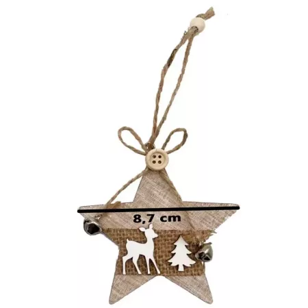 Adorno Navidad Madera Estrella o Abeto con Cascabel 8,7 cm