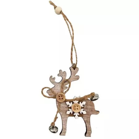 Adorno colgante de madera reno o casa con cuerda y cascabel decoración navideña para puerta árbol pared 8,5x6,5 cm modelo aleatorio