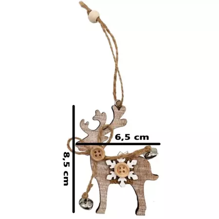 Adorno Navideño de Madera con Cuerda y Cascabel 8,5x6,5 cm