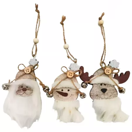 Adorno navideño de madera con barba y cascabeles 10.5cm