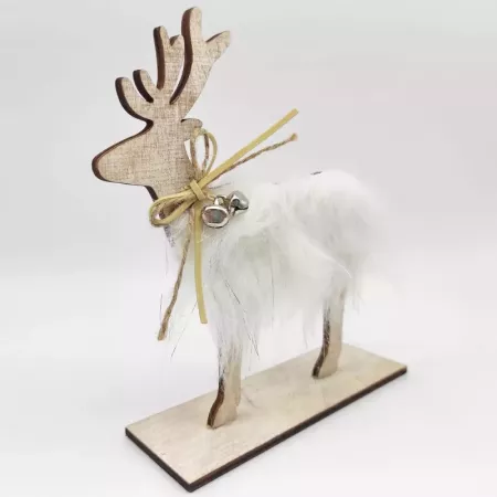 Figura Reno Navidad 18 cm Madera, Pelo y Cascabeles Decoración