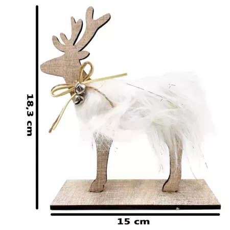 Figura Reno Navidad 18 cm Madera, Pelo y Cascabeles Decoración