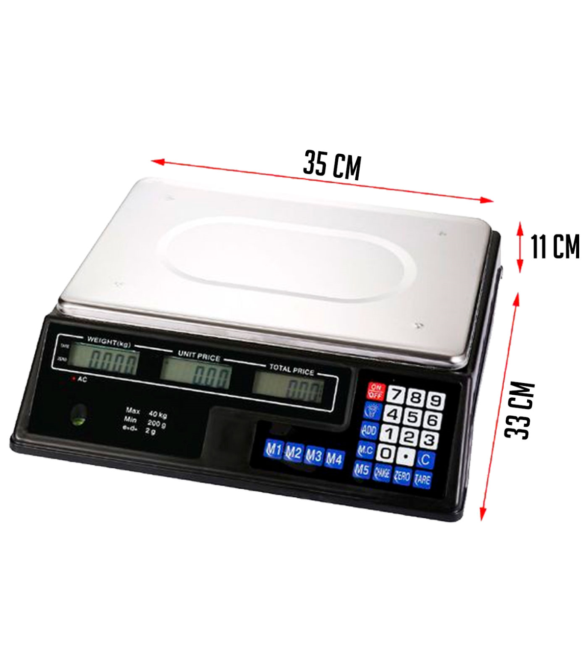 Tradineur - Báscula digital para cocina - Escala de frutas - Funciones  Múltiples - Operaciones Cero, Tara - 40 kg Peso Max - 11